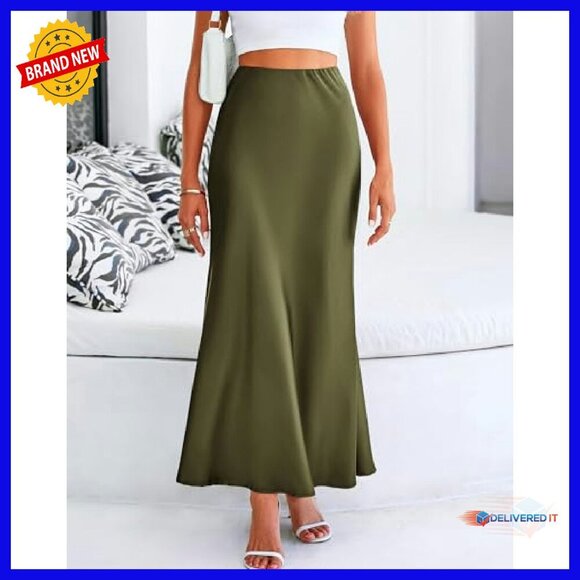 Mermaid Maxi Skirt High Waisted Satin Business Casual Wedding Guest - Picture 5 of 8